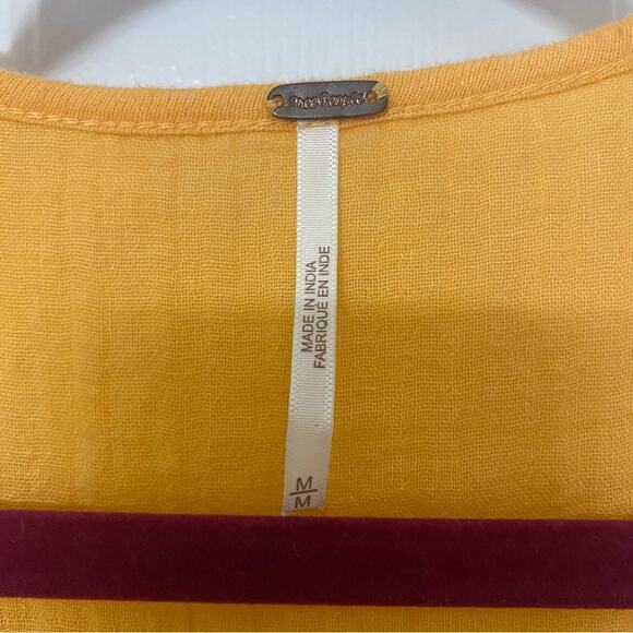 FREE PEOPLE • Gold Market Embroidery Trim Tassel Toe V-Neck Short Sleeve Top - Picture 5 of 8